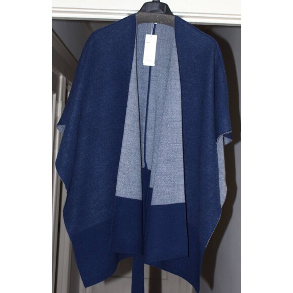 New w/Tags Eileen Fisher "Double-Face Merino Poncho(Cape)", size L/XL, Blue - Picture 6 of 12